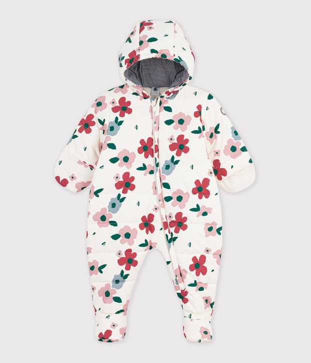 Combipilote b&eacute;b&eacute; en polyester imprim&eacute; fleurs &eacute;cru/multicouleur