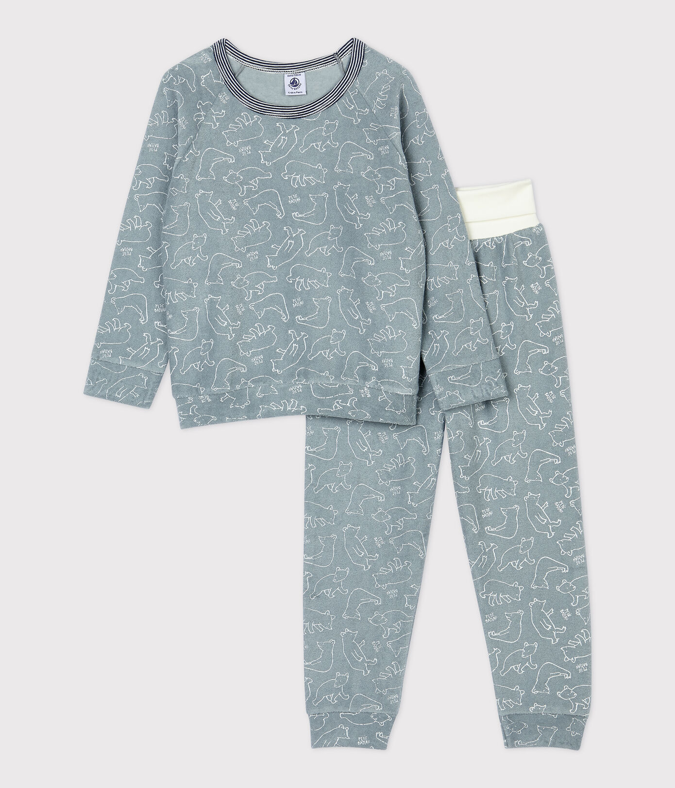 Pyjama ours petite fille/petit garçon en bouclette éponge grattée SEDUMBLUE/MARSHMALLOW | Petit