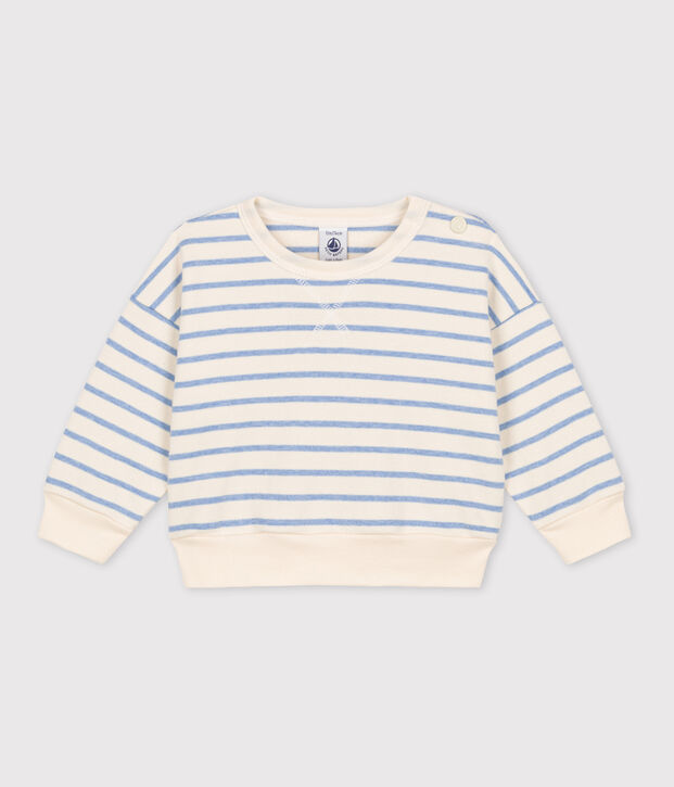 Sweatshirt b&eacute;b&eacute; &agrave; rayure marini&egrave;re en coton &eacute;cru/bleu