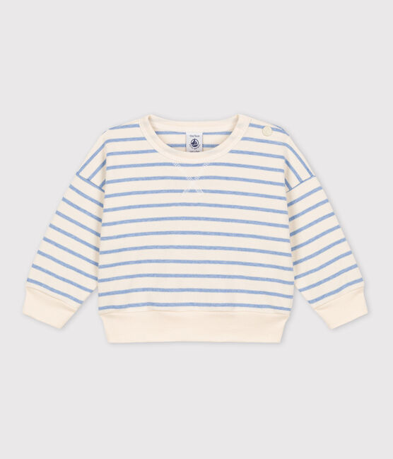 Sweatshirt bébé à rayure marinière en coton blanc AVALANCHE/ SKY CHINE