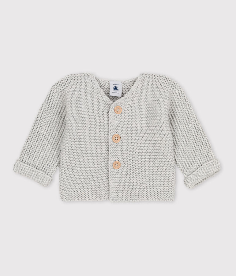 Cardigan b&eacute;b&eacute; tricot point mousse en coton gris BELUGA CHINE