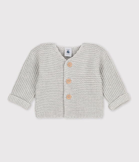 Cardigan bébé tricot point mousse en coton gris BELUGA CHINE