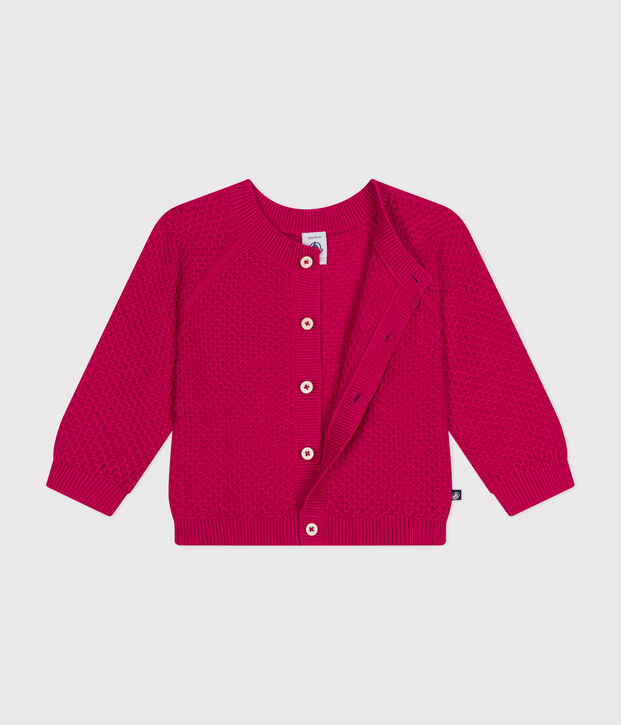 Cardigan en tricot de coton b&eacute;b&eacute; rose vif