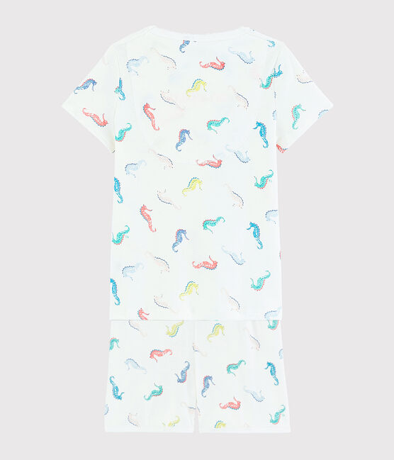Pyjacourt imprimé hippocampes petite fille en coton blanc MARSHMALLOW/blanc MULTICO