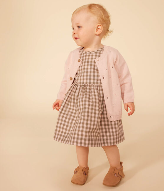 Cardigan en tricot de coton ajouré bébé rose SALINE
