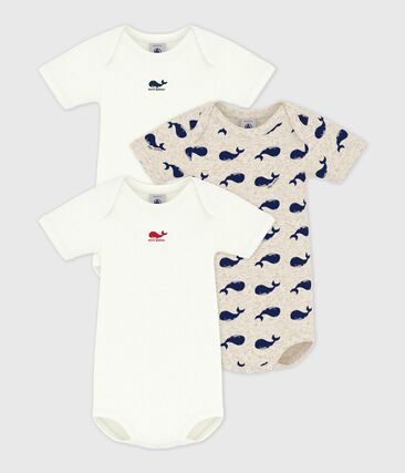 Petit Bateau - Lot de 3 bodies manches courtes baleines en coton