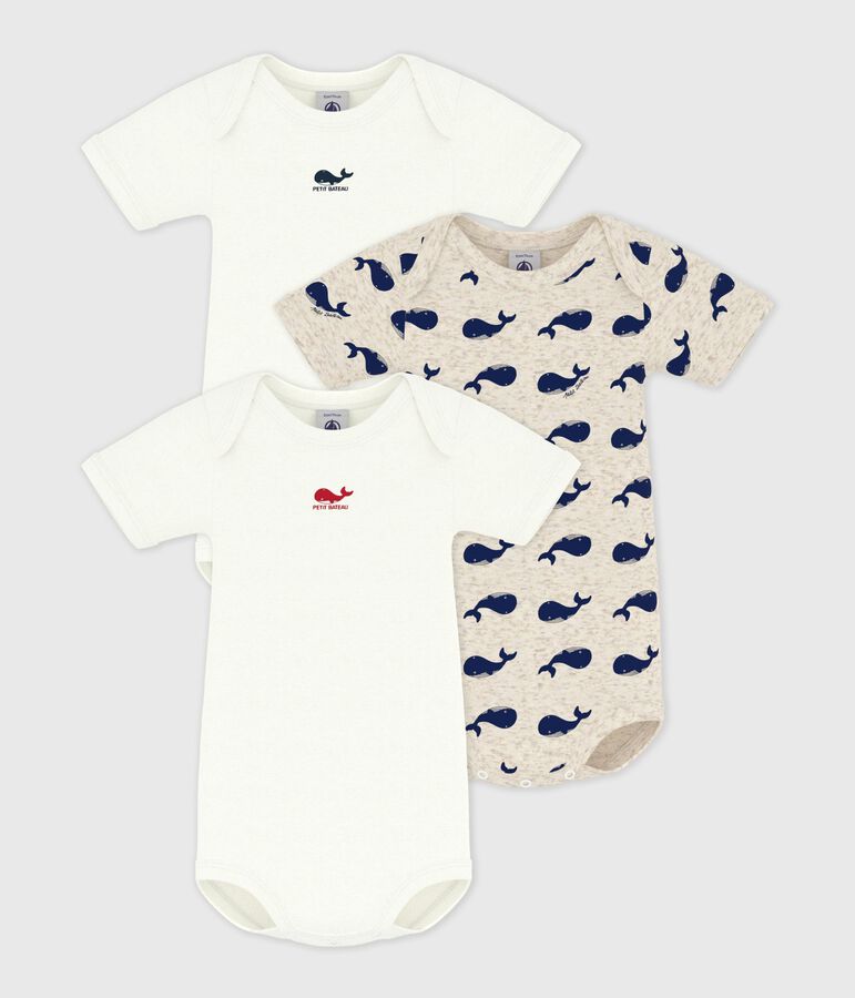 Lot de 3 bodies manches courtes baleines en coton multicouleur