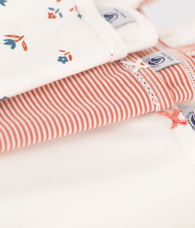 Lot de 3  chemises &agrave; bretelles fleur petite fille en coton multicouleur