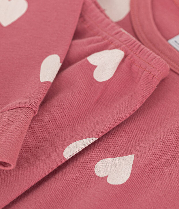 Pyjama en coton imprim&eacute; motif c&oelig;ur enfant rose/blanc
