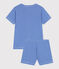 Pyjama short enfant en coton à rayures bleu PERSE/blanc MARSHMALLOW