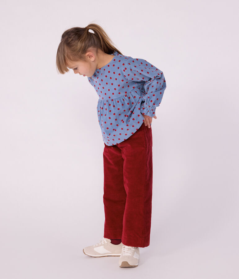Pantalon wide leg enfant en velours uni rouge AMARANTE
