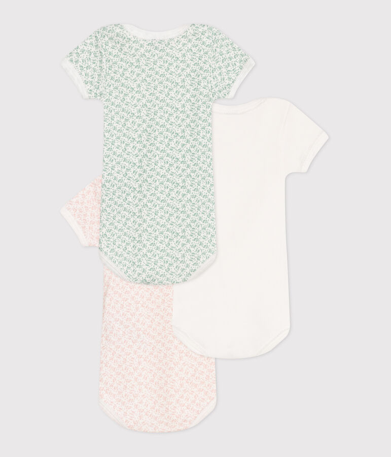 Lot de 3 bodies manches courtes en coton fleuri b&eacute;b&eacute; variante 1