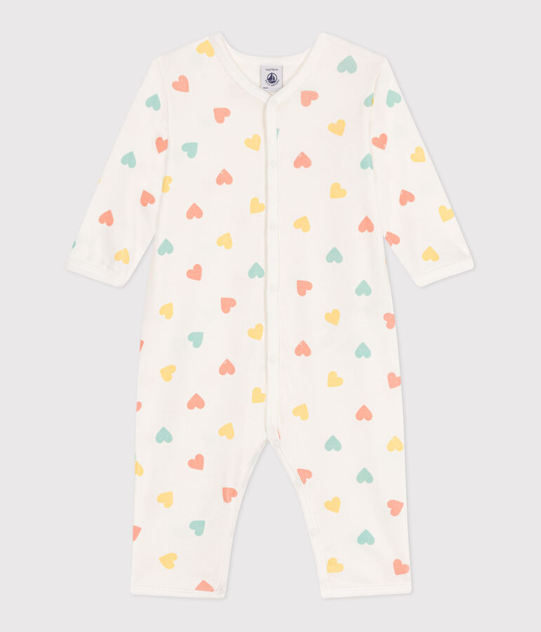 Pyjama b&eacute;b&eacute; en coton sans pieds c&oelig;urs blanc MARSHMALLOW/blanc MULTICO