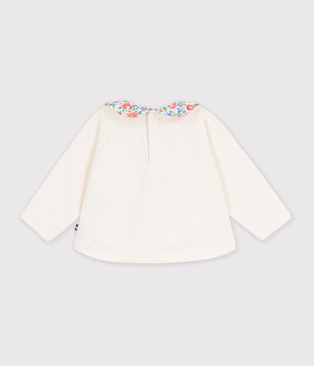Sweatshirt b&eacute;b&eacute; en coton uni avec son col imprim&eacute; blanc cass&eacute;