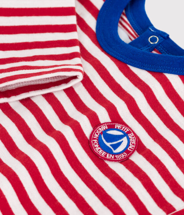 Tee-shirt b&eacute;b&eacute; en coton &agrave; manches longues, ray&eacute; rouge/&eacute;cru