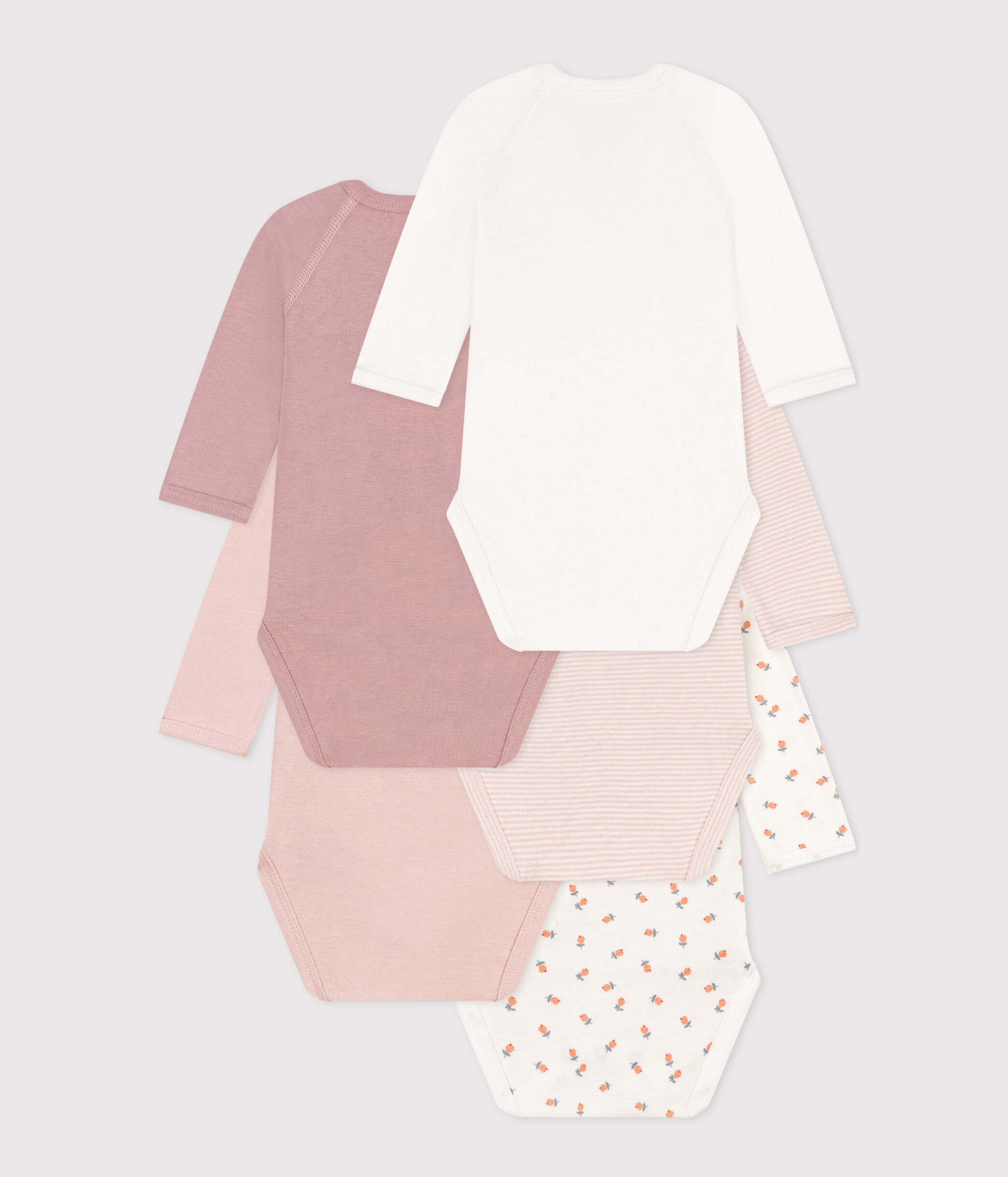 Lot De Bodies Croisés Manches Longues Bébé Petit Bateau - Coton Imprimé Confortable