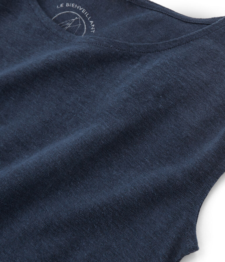 Tee-shirt manches courtes femme en lin bleu