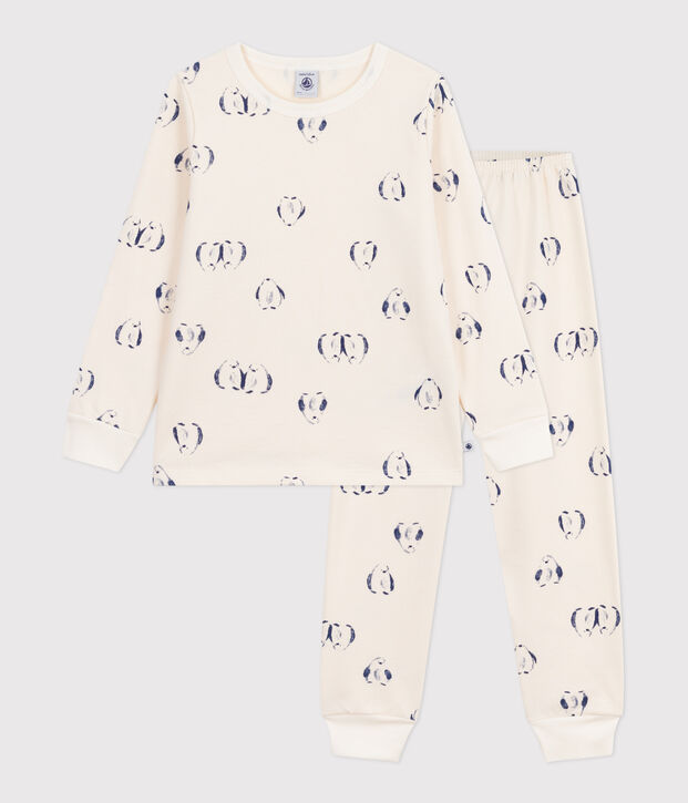 Pyjama enfant en molleton imprim&eacute; pingouins bleu/bleu