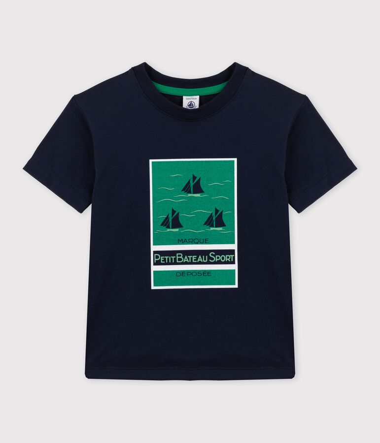Tee-shirt manches courtes en jersey enfant gar&ccedil;on bleu SMOKING