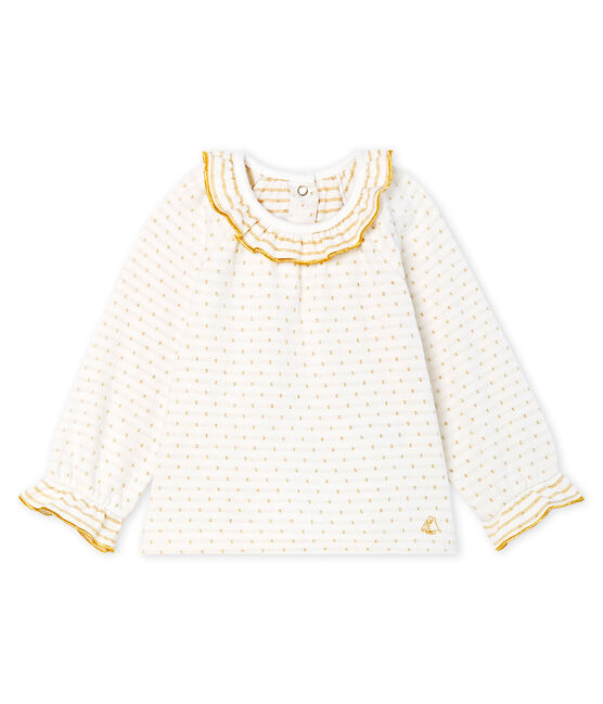 Blouse manches longues bébé fille en tubique jacquard blanc MARSHMALLOW/jaune OR