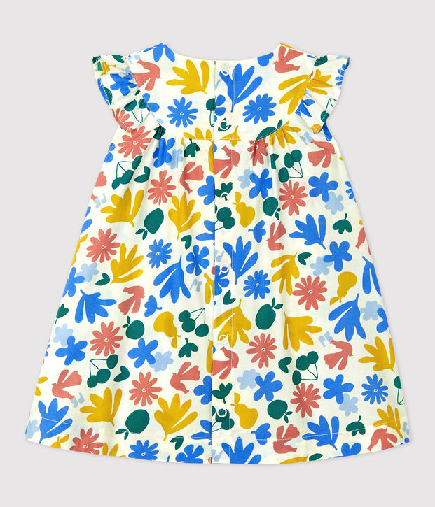 Robe manches courtes imprim&eacute;e fleuri en popeline b&eacute;b&eacute; blanc/multicouleur