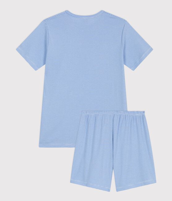 Pyjama short enfant en coton à rayures bleu EDNA/blanc MARSHMALLOW