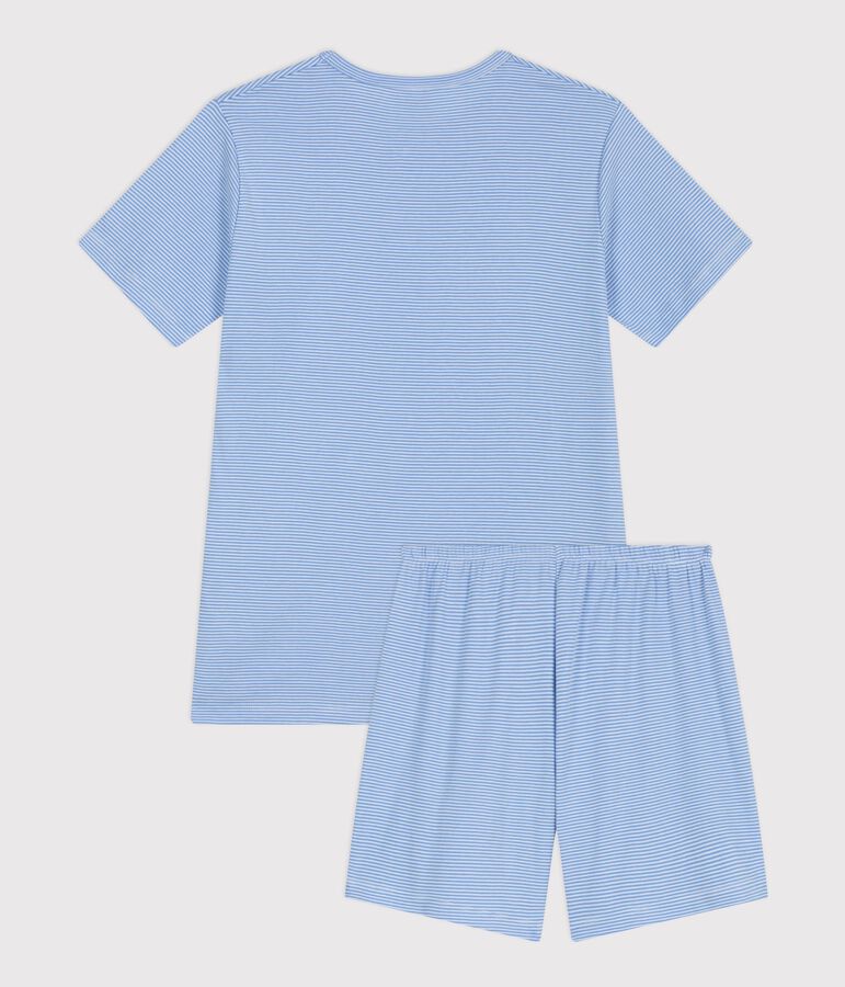 Pyjama short enfant en coton &agrave; rayures bleu EDNA/blanc MARSHMALLOW