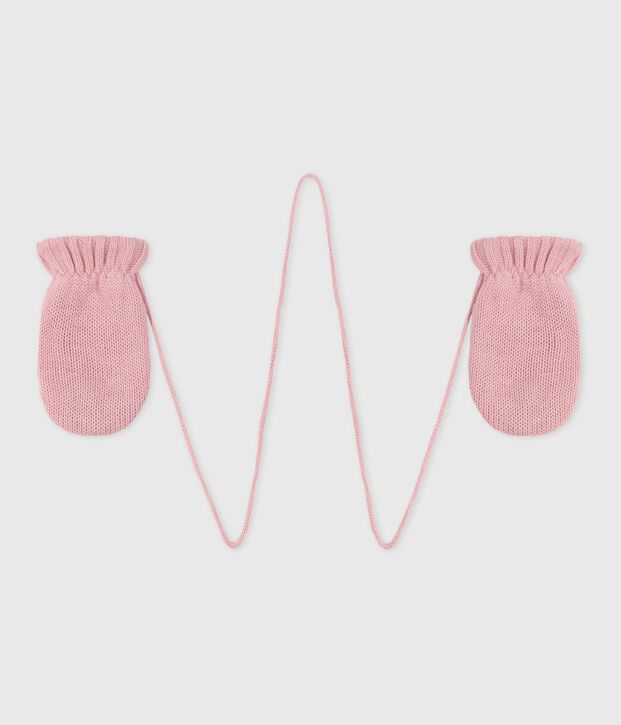 Moufles b&eacute;b&eacute; en tricot doubl&eacute; en polaire rose