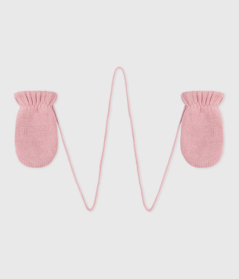 Moufles b&eacute;b&eacute; en tricot doubl&eacute; en polaire rose