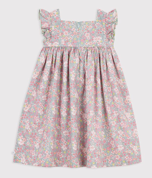 Robe sans manches enfant en coton imprim&eacute;e fleurs bleu/multicouleur