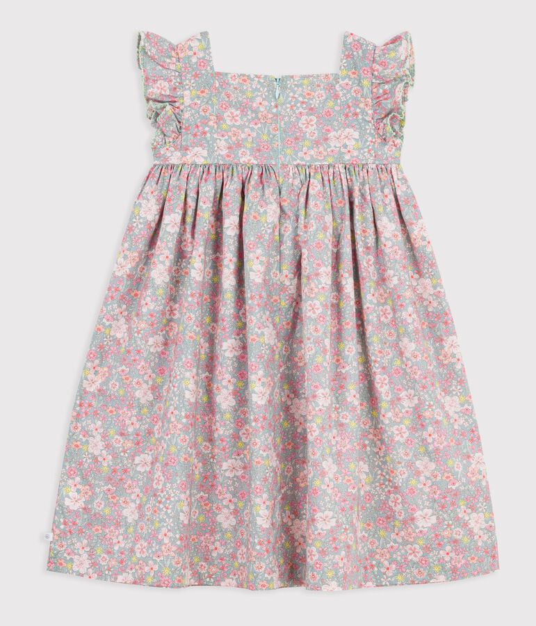 Robe sans manches enfant en coton imprim&eacute;e fleurs bleu/multicouleur