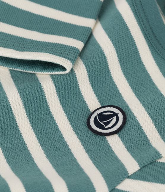 Marinière en jersey épais de coton bébé vert BRUT/blanc AVALANCHE