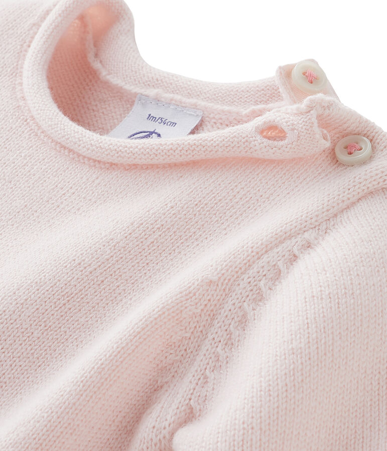 Combinaison longue b&eacute;b&eacute; mixte en tricot laine et coton &agrave; lapin rose FLEUR