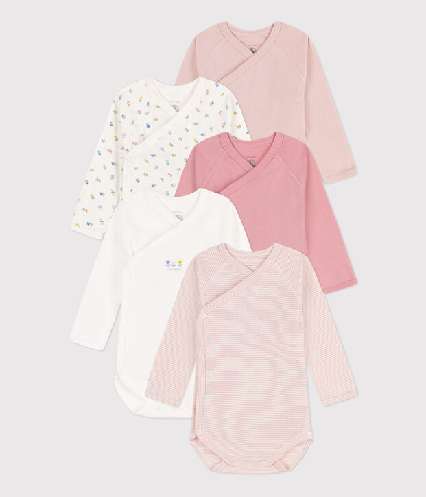 Lot de 5 bodies crois&eacute;s manches longues imprim&eacute;s en coton multicouleur