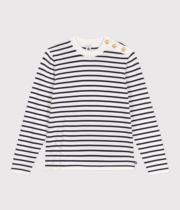 Pull marin femme en coton &agrave; rayures blanc/bleu