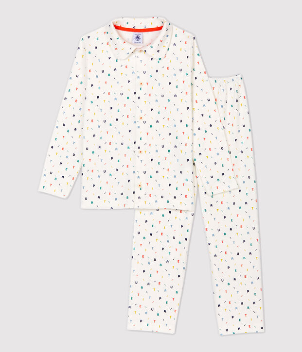 Pyjama imprim&eacute; lettres multicolores petit gar&ccedil;on en coton biologique blanc/multicouleur