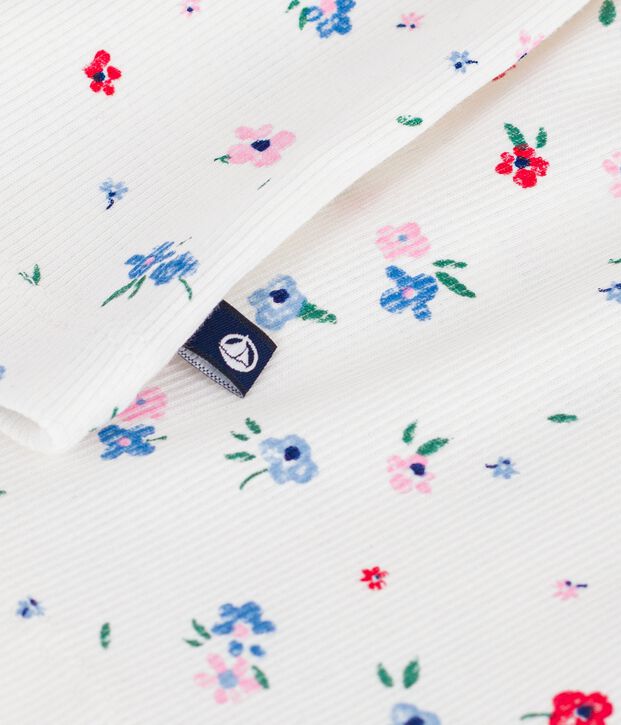 Tee-shirt enfant manches courtes en coton imprim&eacute; fleurs blanc/multicouleur
