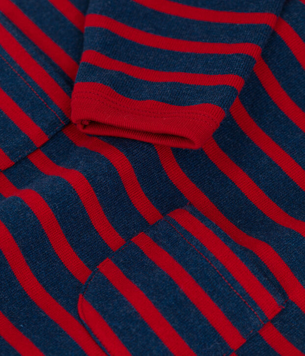 Combinaison b&eacute;b&eacute; ray&eacute;e marini&egrave;re en jersey &eacute;pais bleu/rouge
