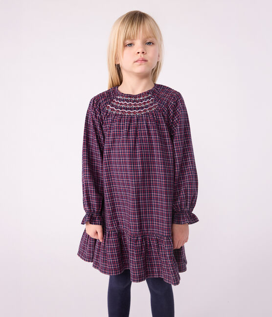 Robe enfant manches longues en flanelle à carreaux bleu SMOKING/blanc MULTICO