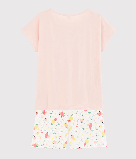 Pyjacourt imprimé fruits d'été fille - femme en coton biologique rose FLEUR/blanc MULTICO