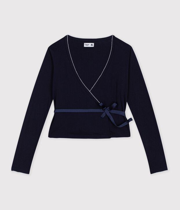 Cardigan femme en coton uni bleu marine