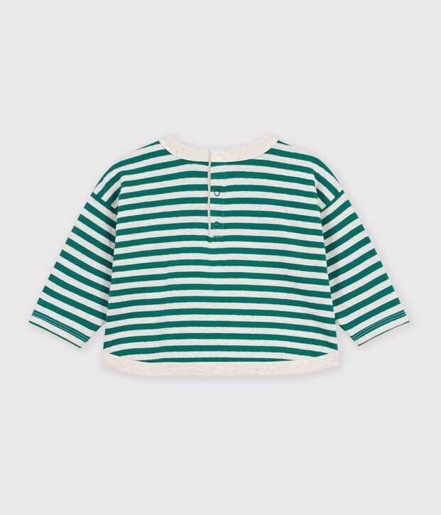 Tee-shirt b&eacute;b&eacute; en coton manches longues &agrave; rayures vert/beige