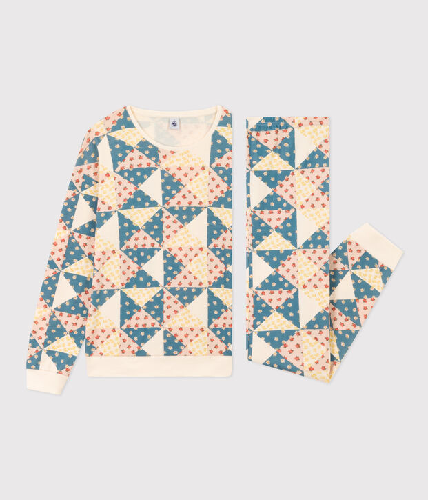 Pyjama patchwork en coton femme &eacute;cru/multicouleur