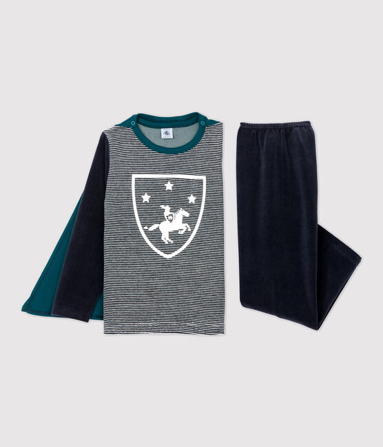 Pyjama de chevalier petit garçon en velours bleu SMOKING/blanc MULTICO