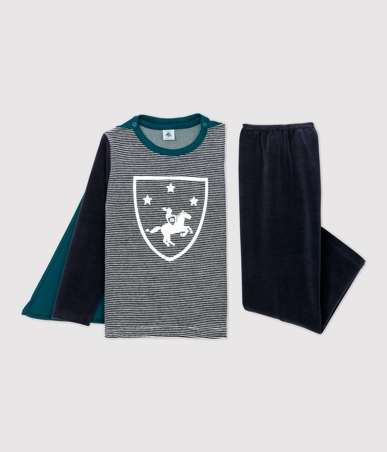 Pyjama de chevalier petit gar&ccedil;on en velours bleu SMOKING/blanc MULTICO