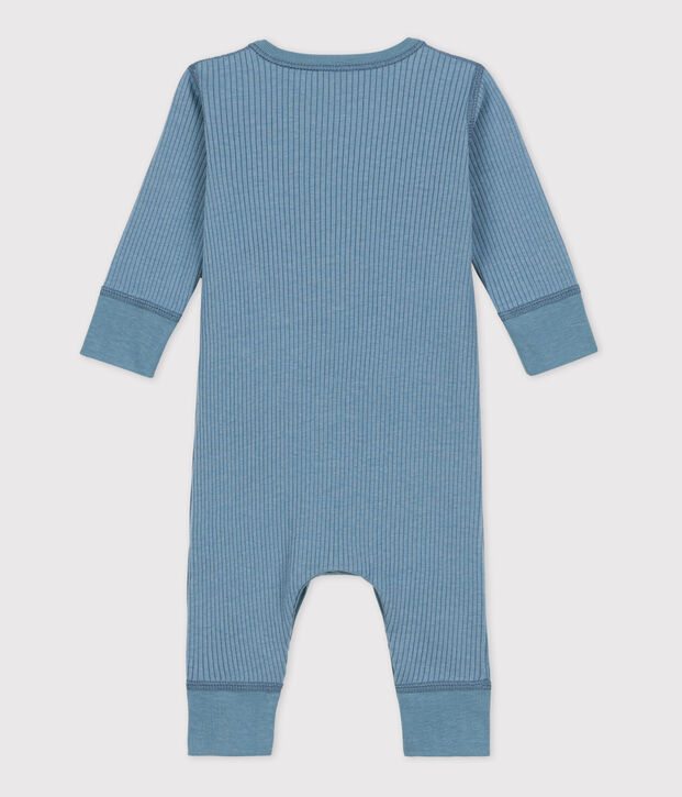Combinaison longue b&eacute;b&eacute; en maille c&ocirc;tel&eacute;e bleu