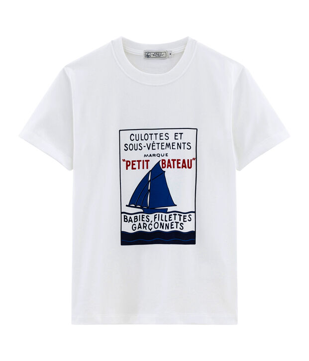 Tee-shirt mixte motif carte postale blanc