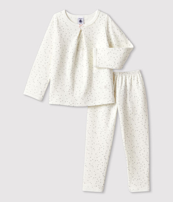 Pyjama étoilé petite fille en tubique blanc MARSHMALLOW/gris ARGENT