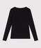 Tee-shirt col danseuse femme en laine et coton uni noir