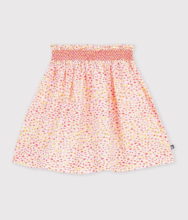 Jupe enfant courte en coton imprim&eacute;e blanc/multicouleur